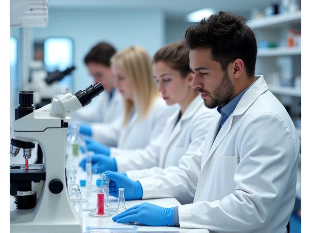 最先端の研究施設で実験を行う科学者たち