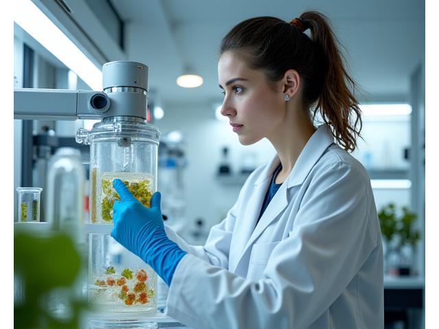 特殊な抽出技術で植物エキスを抽出する研究者