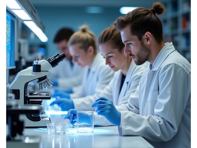 研究室で化粧品の処方を開発する科学者たち